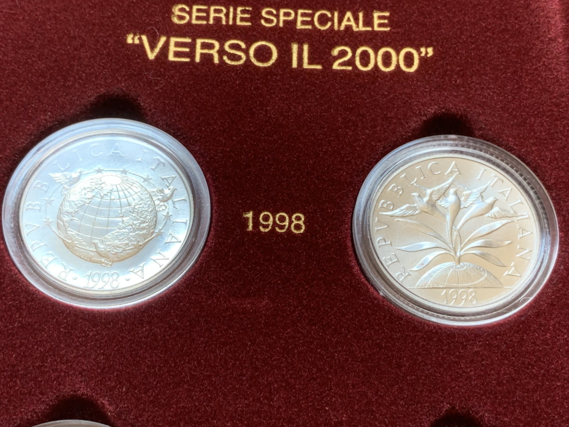 《竞宝斋》第89场-本周日，周一，周四，3场连拍（全场不限金额包邮） 原盒证书 意大利1998-2000年 千禧年六枚装 2000/5000/10000里拉 银币 完美品