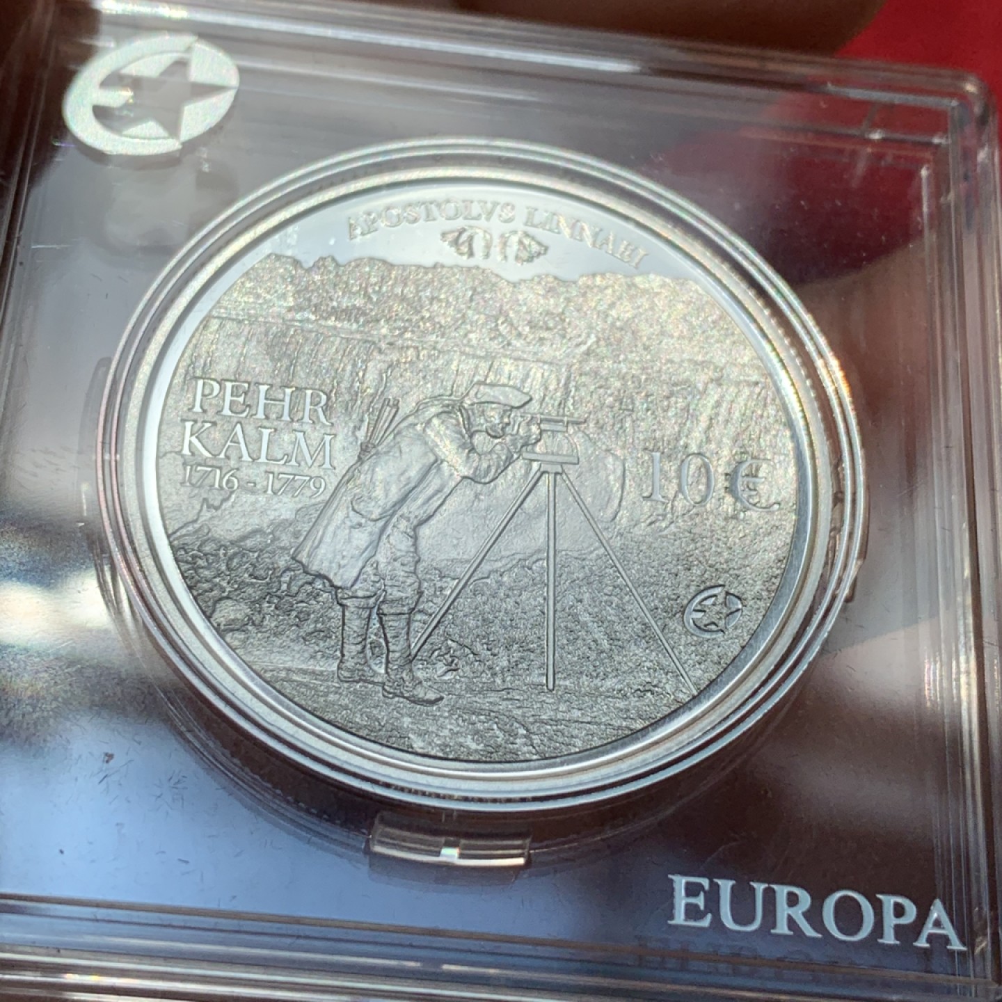 《竞宝斋》第89场-本周日，周一，周四，3场连拍（全场不限金额包邮） 芬兰 2011年 探险家佩尔·卡尔姆 10欧元精制 银币 17克 925银