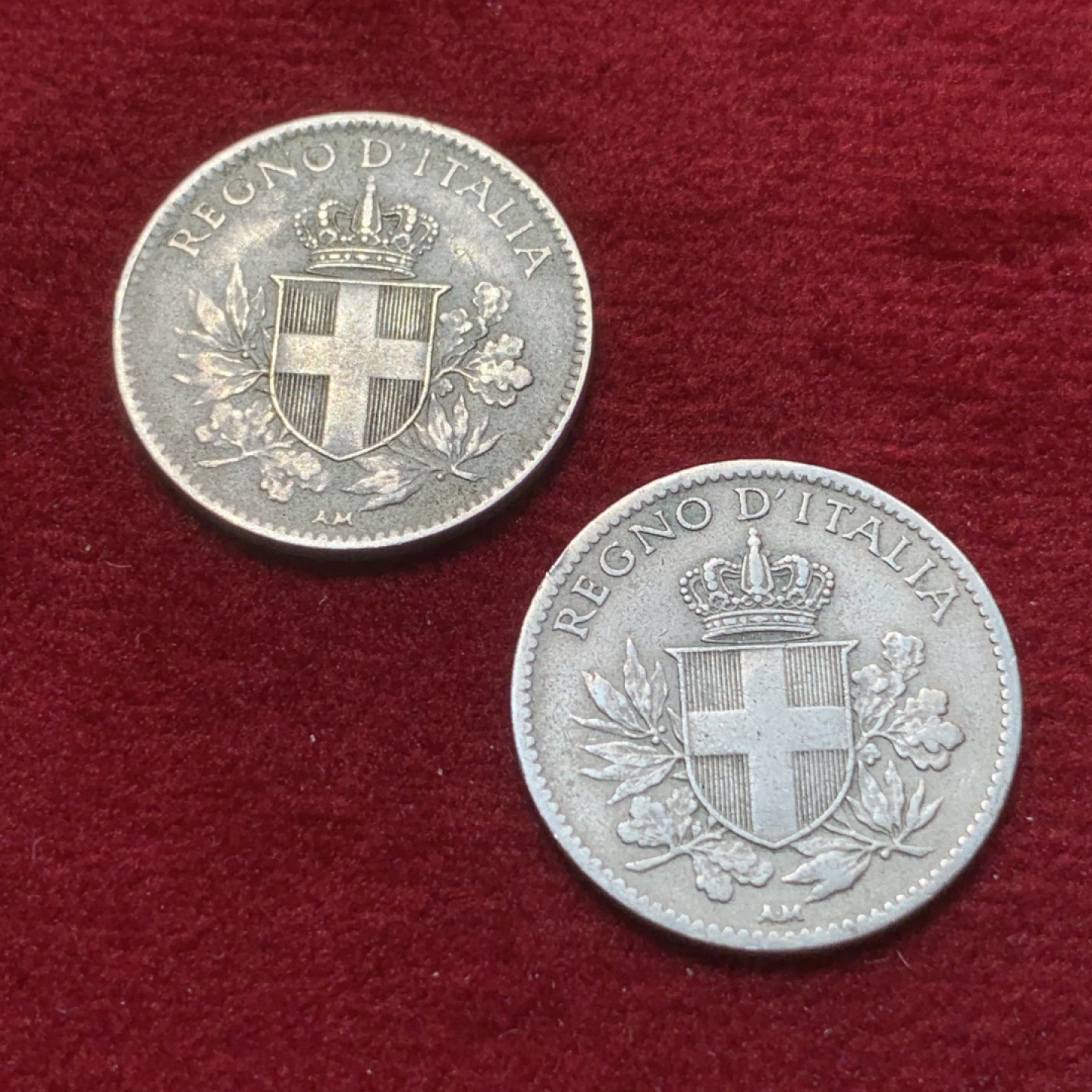 《竞宝斋》第89场-本周日，周一，周四，3场连拍（全场不限金额包邮） 2枚一起  意大利 1920 年 20分硬币 书价高