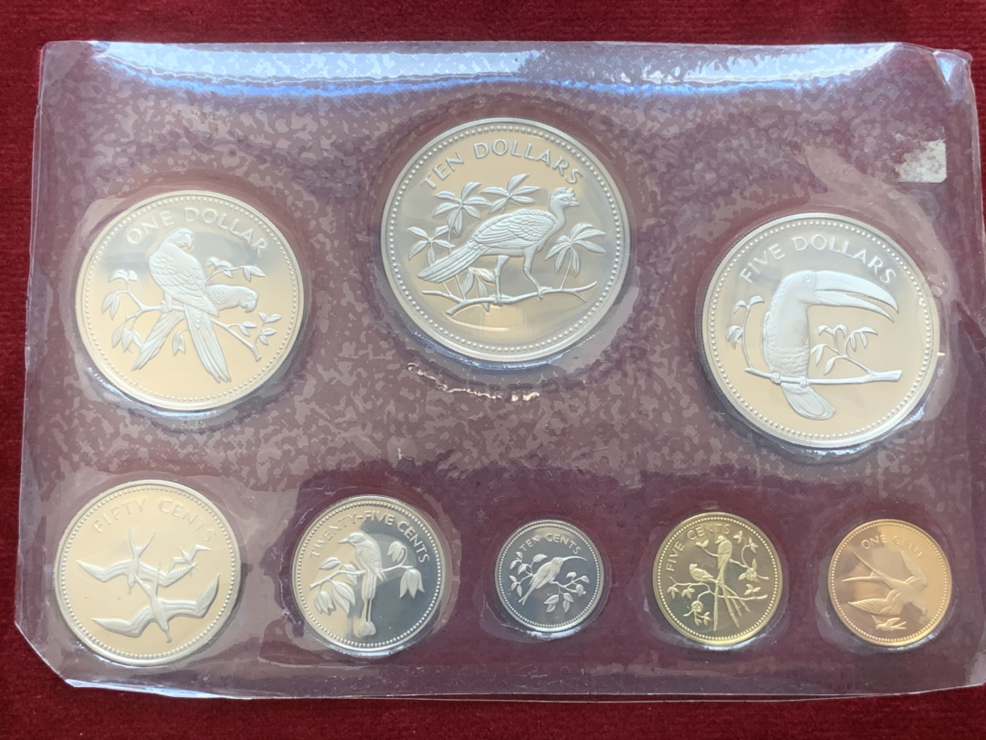 《竞宝斋》第89场-本周日，周一，周四，3场连拍（全场不限金额包邮） 原盒伯利兹1974年鸟类精制币 8枚套