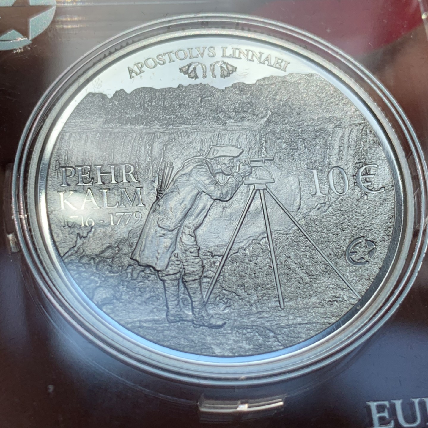 《竞宝斋》第89场-本周日，周一，周四，3场连拍（全场不限金额包邮） 芬兰 2011年 探险家佩尔·卡尔姆 10欧元精制 银币 17克 925银