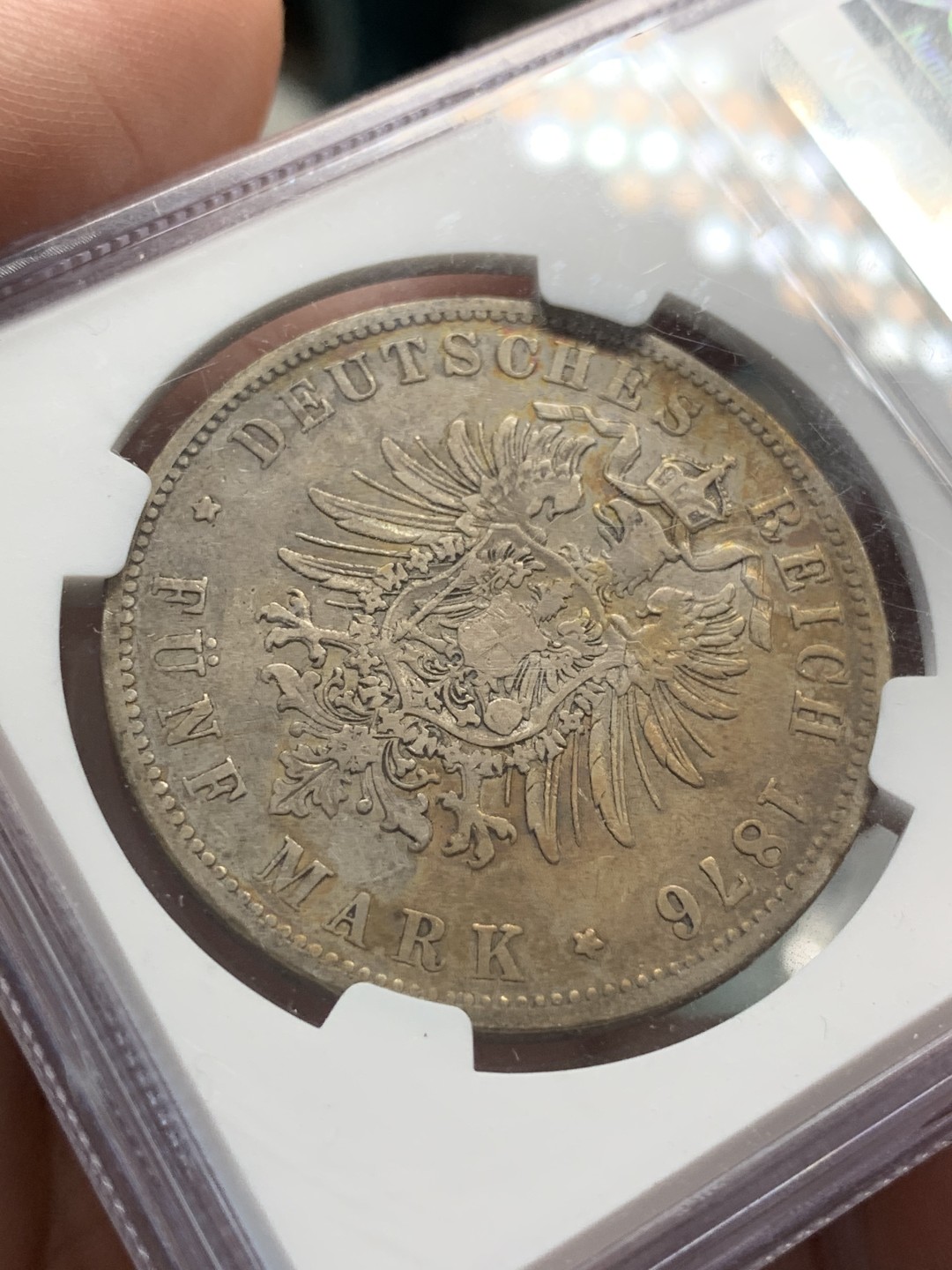 《竞宝斋》第89场-本周日，周一，周四，3场连拍（全场不限金额包邮） NGC-XFD  德国普鲁士 1876年B 威廉一世 5马克银币  