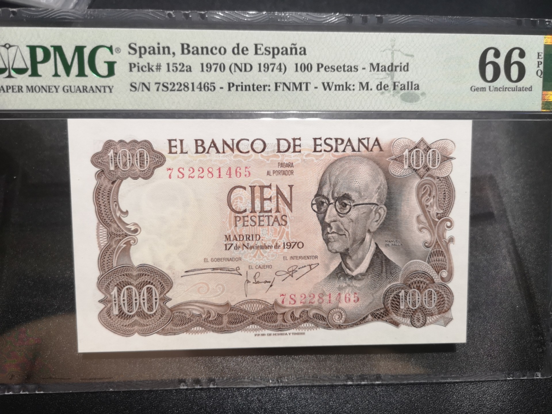 《外钞收藏家》第一百九十七期 1970年西班牙100比塞塔 PMG66