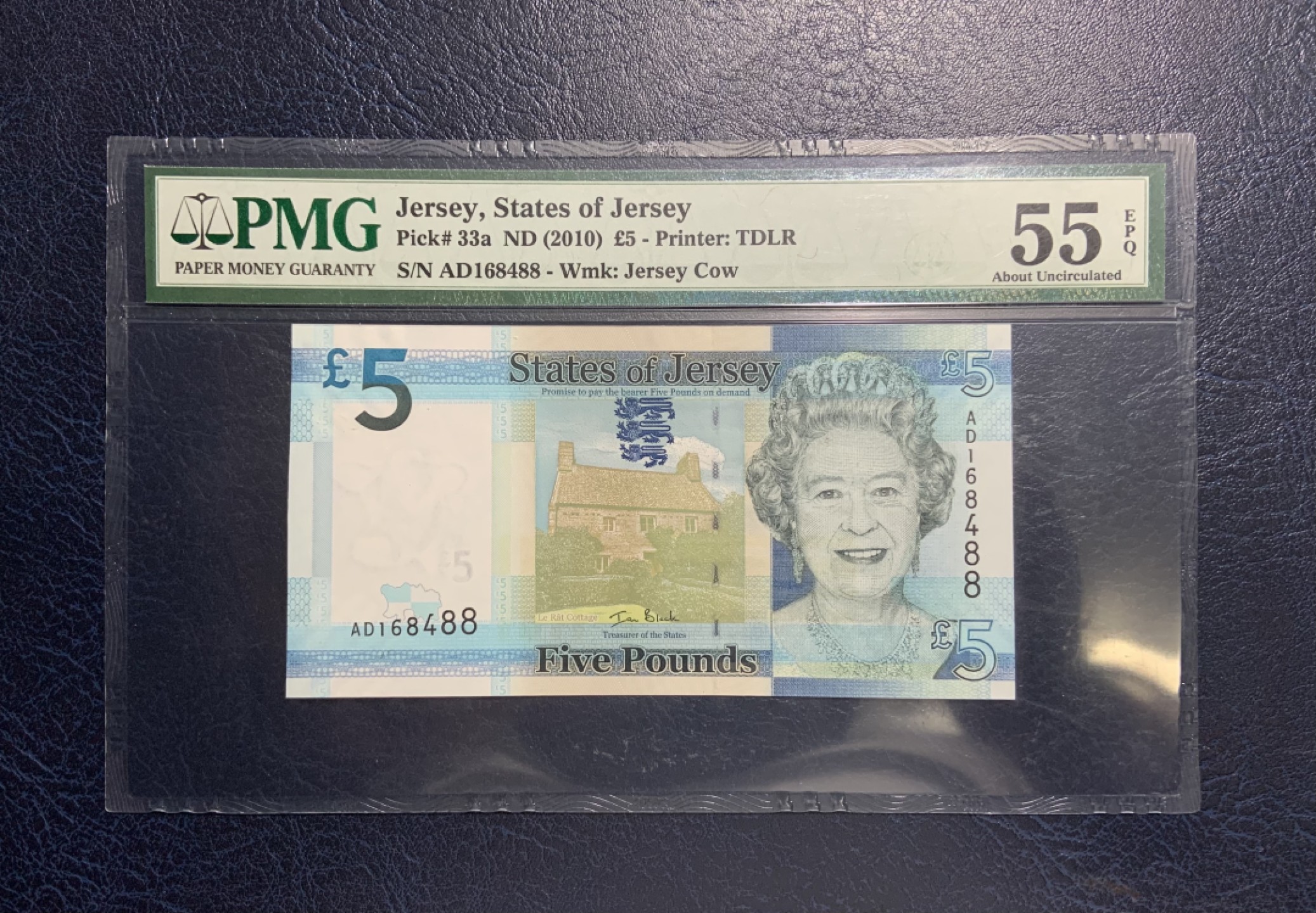 收藏联盟Quantum Auction 第187期拍卖 泽西岛2010年5镑 PMG55e