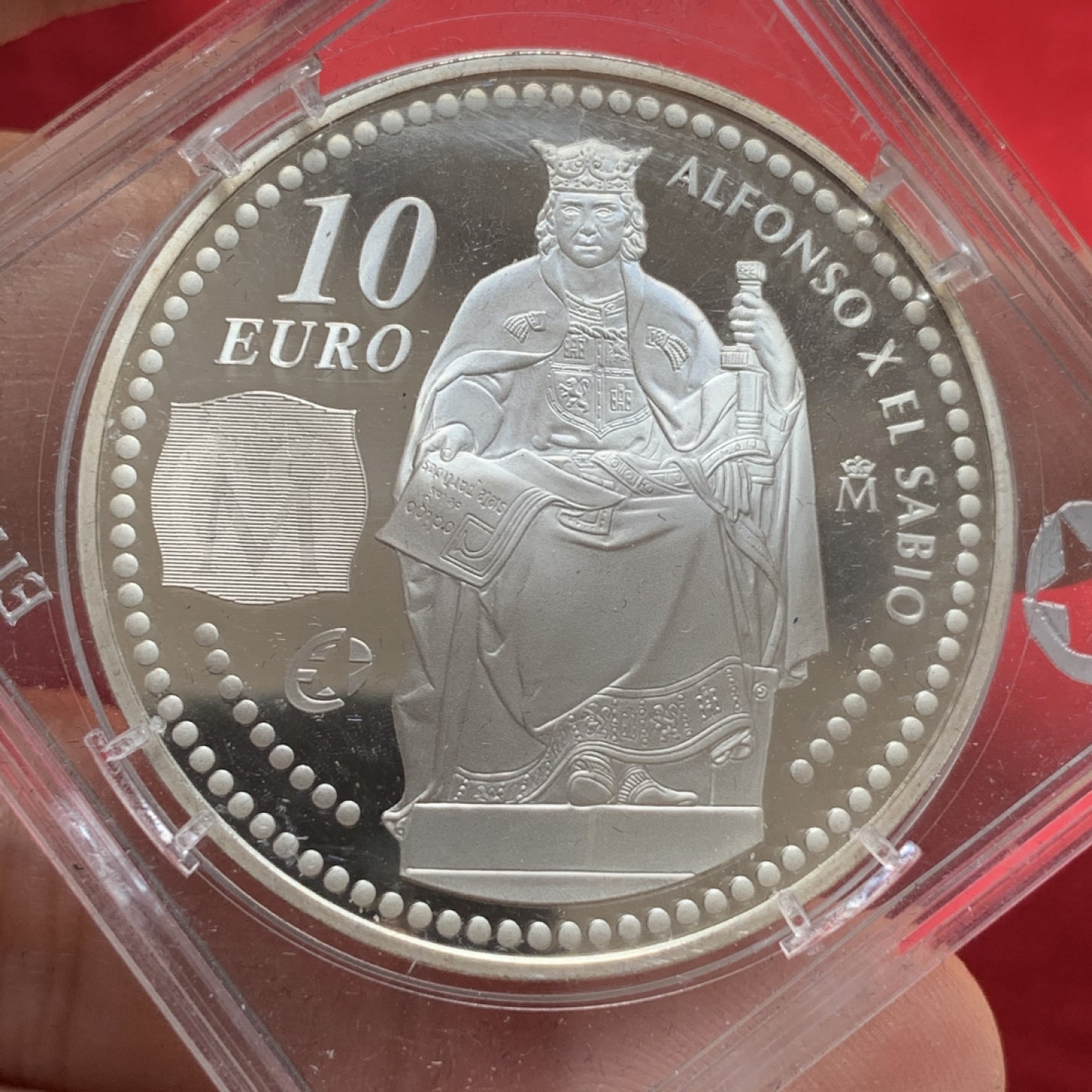 《竞宝斋》第89场-本周日，周一，周四，3场连拍（全场不限金额包邮） 西班牙 2008年 欧洲名人阿方索十世 10欧元 精制大银币 27克 925银