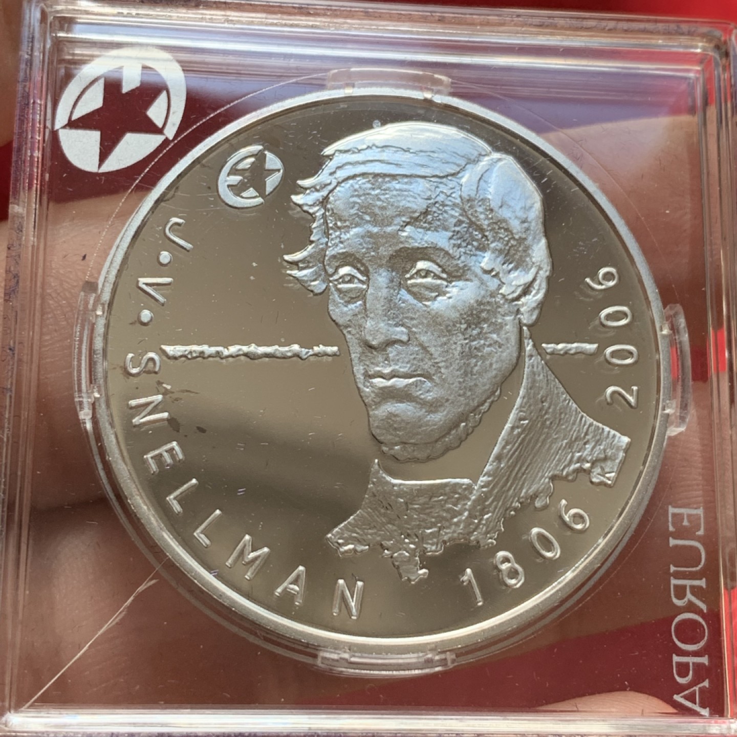 《竞宝斋》第89场-本周日，周一，周四，3场连拍（全场不限金额包邮） 芬兰 2006年斯内尔曼诞辰 200 周年 10欧元 精制大银币 25.5克 925银