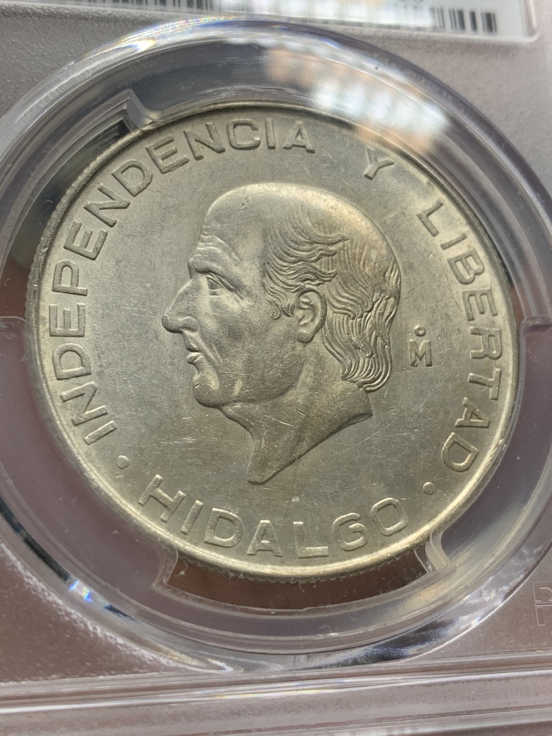 《竞宝斋》第89场-本周日，周一，周四，3场连拍（全场不限金额包邮） PCGS-AU58  墨西哥 1956年MO 伊达尔戈5比索银币 