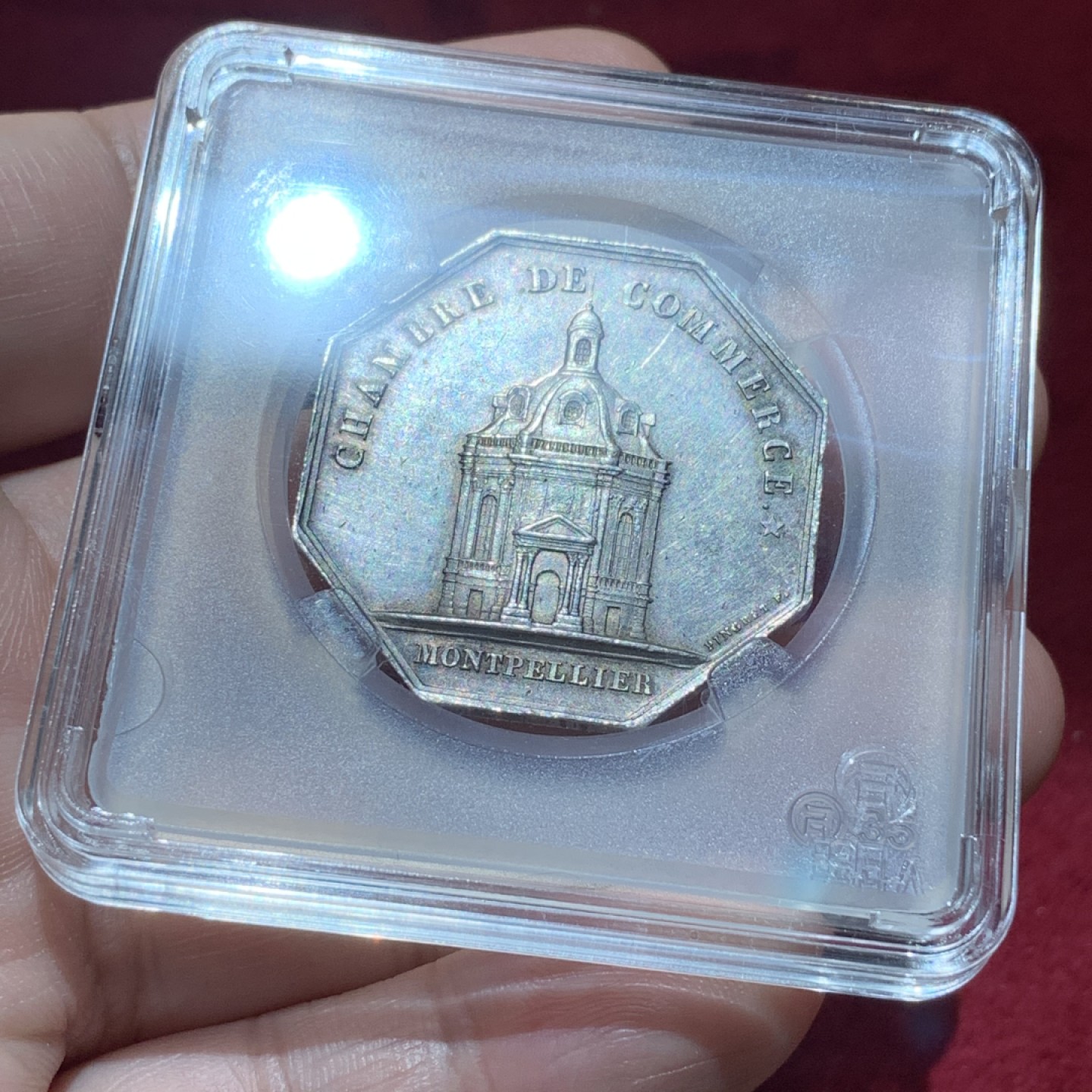 《竞宝斋》第89场-本周日，周一，周四，3场连拍（全场不限金额包邮） 1837年 法国 蒙彼利埃 商会八角银制代币 重量：17.7g 边铭：蜜蜂银标