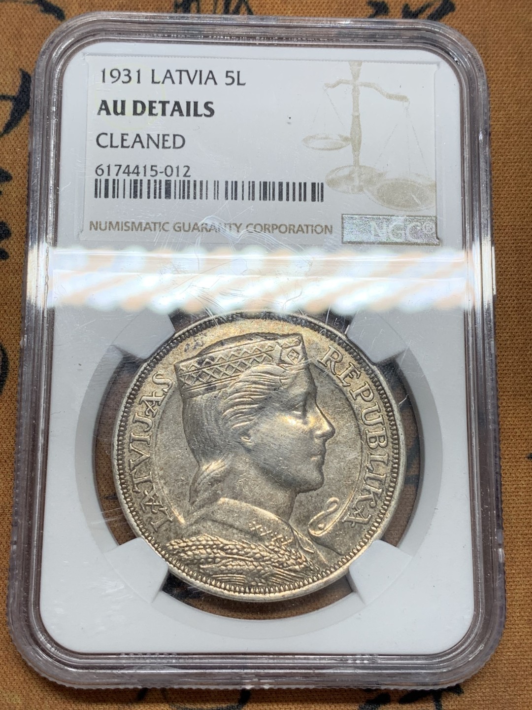 《竞宝斋》第89场-本周日，周一，周四，3场连拍（全场不限金额包邮） NGC-AUD  拉脱维亚 1931年 5拉特银币 