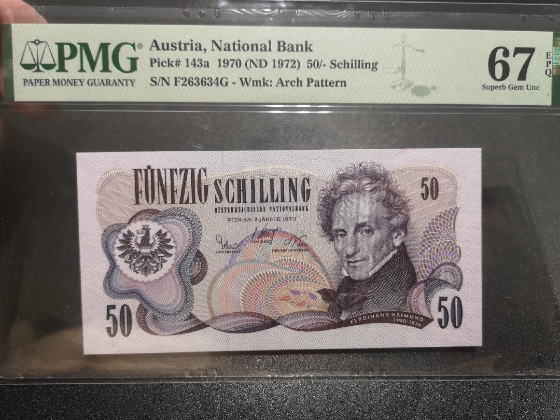 《外钞收藏家》第一百九十七期 1970年奥地利50先令 PMG67