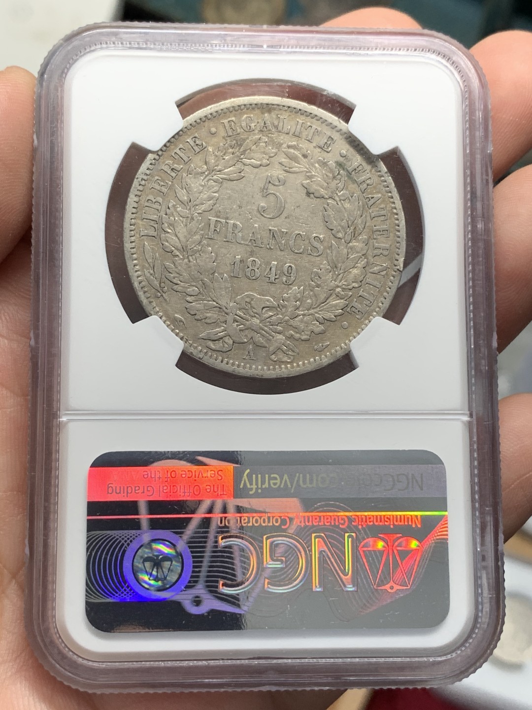 《竞宝斋》第89场-本周日，周一，周四，3场连拍（全场不限金额包邮） NGC-XFD  法国 1849年A 谷物女神 5法郎银币