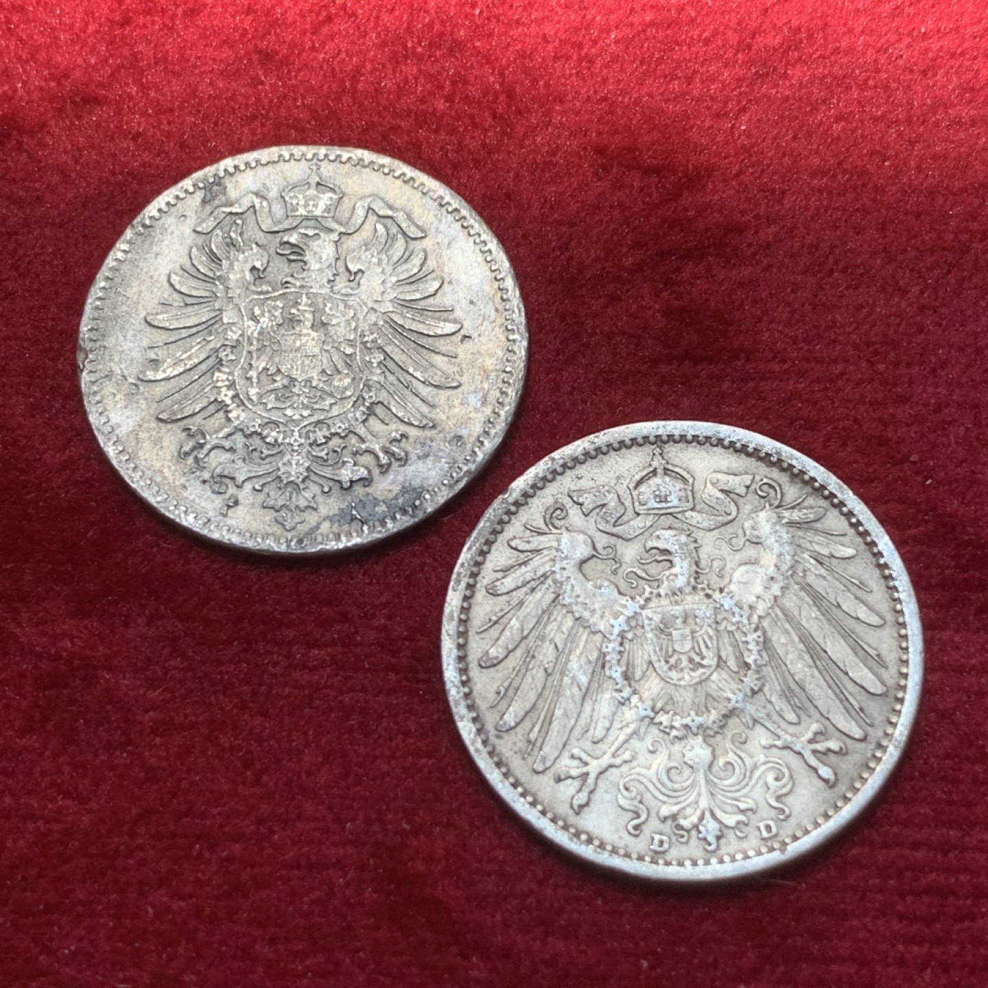 《竞宝斋》第89场-本周日，周一，周四，3场连拍（全场不限金额包邮） 2枚一起 1875年德国1马克 银币+1907年德国1马克 银币