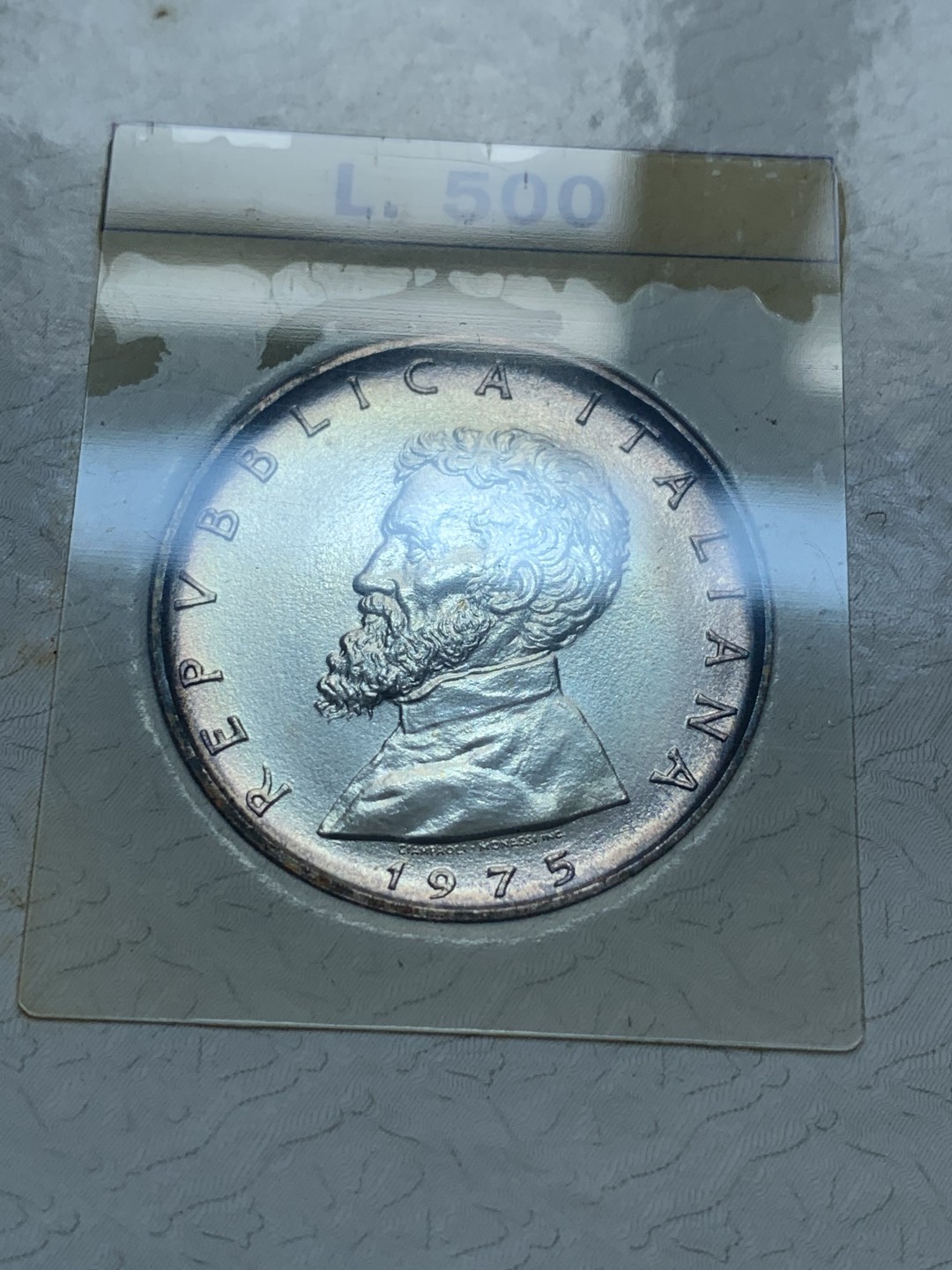 《竞宝斋》第89场-本周日，周一，周四，3场连拍（全场不限金额包邮） 卡装 意大利 1975年 米开朗基罗纪念 500里拉银币