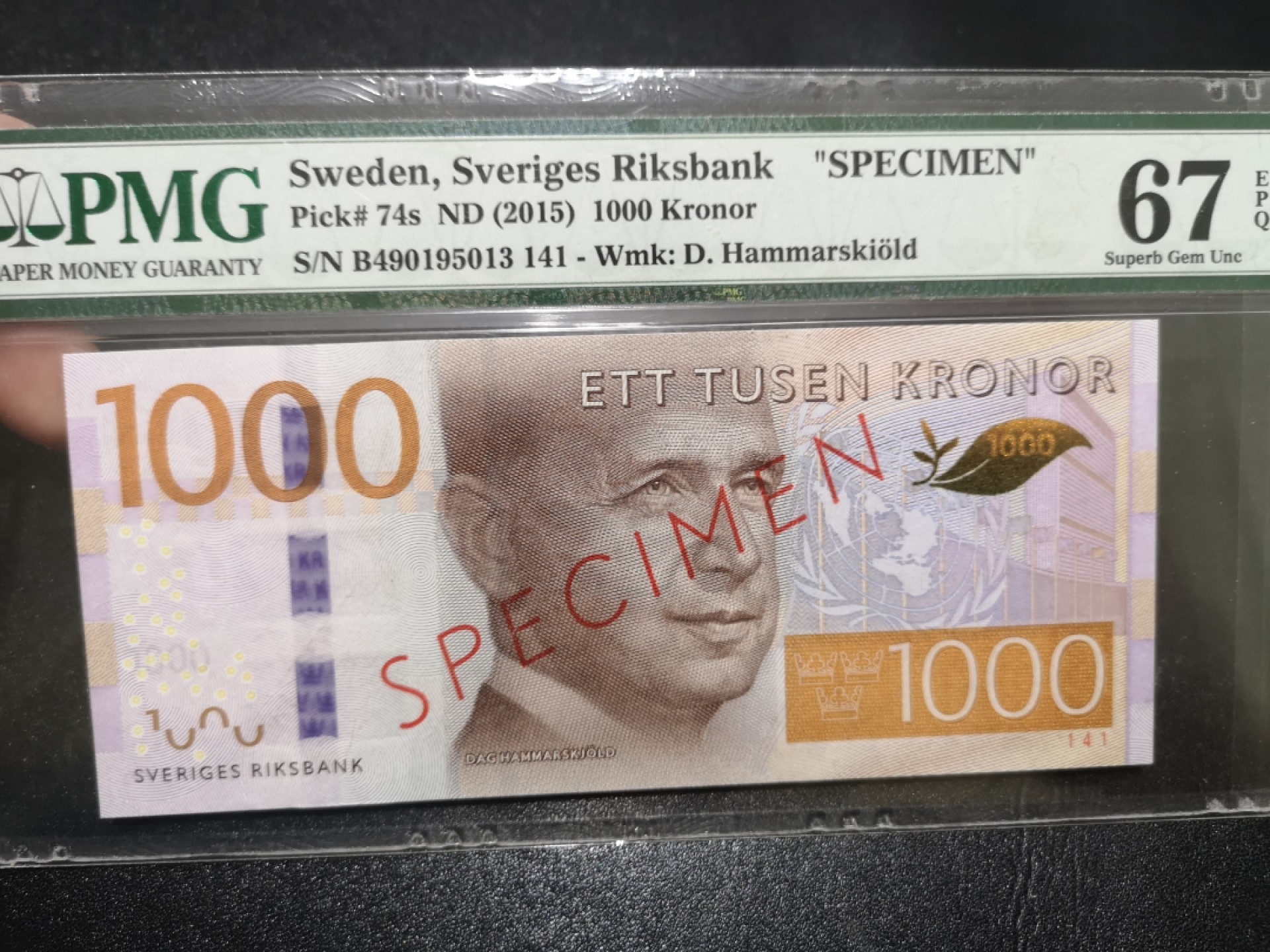 《外钞收藏家》第一百九十八期 2015年瑞典1000克朗 PMG67 样钞