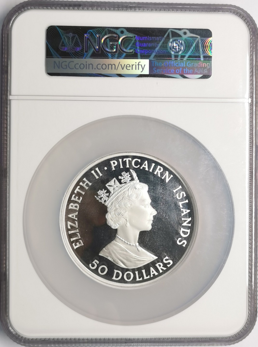 凡希社世界钱币微拍第二百零九期 1990皮特凯恩殖民200周年火烧船50元大银NGC-PF69UC顶级品！