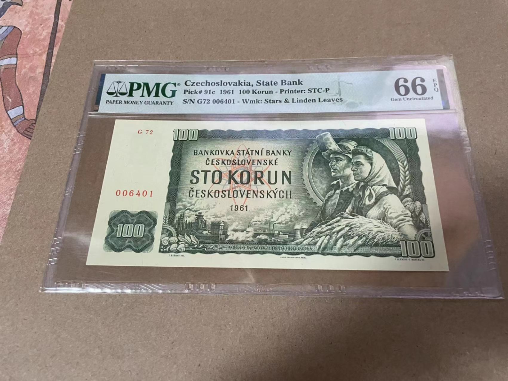 【Blue Auction】✨世界纸币精拍第218期【精】——安彻尔和安娜 捷斯 1961年100克朗 PMG66EPQ 