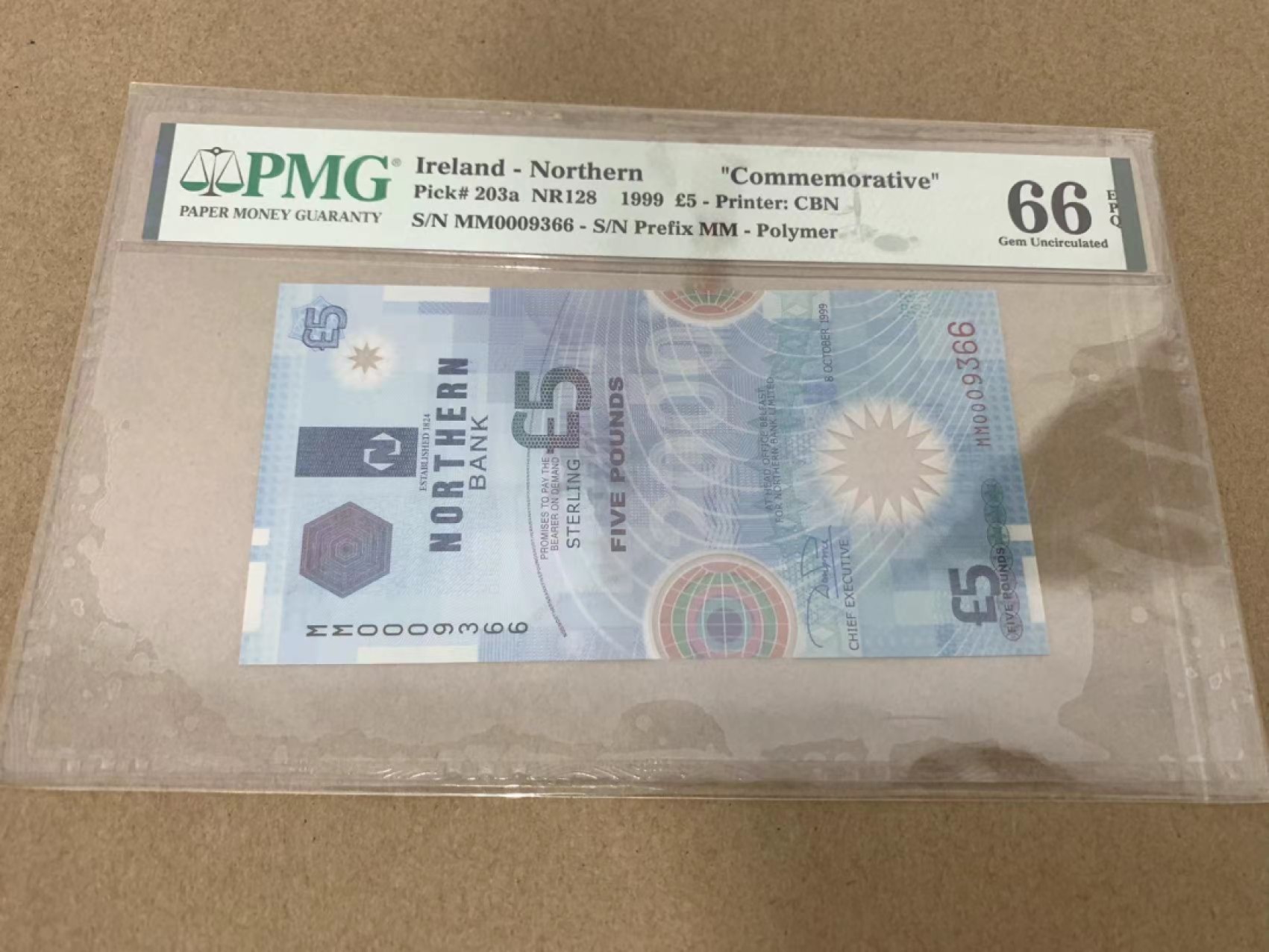 【Blue Auction】✨世界纸币精拍第218期【精】——安彻尔和安娜 【9366号】北爱尔兰 1999年5镑 PMG66EPQ 纪念钞