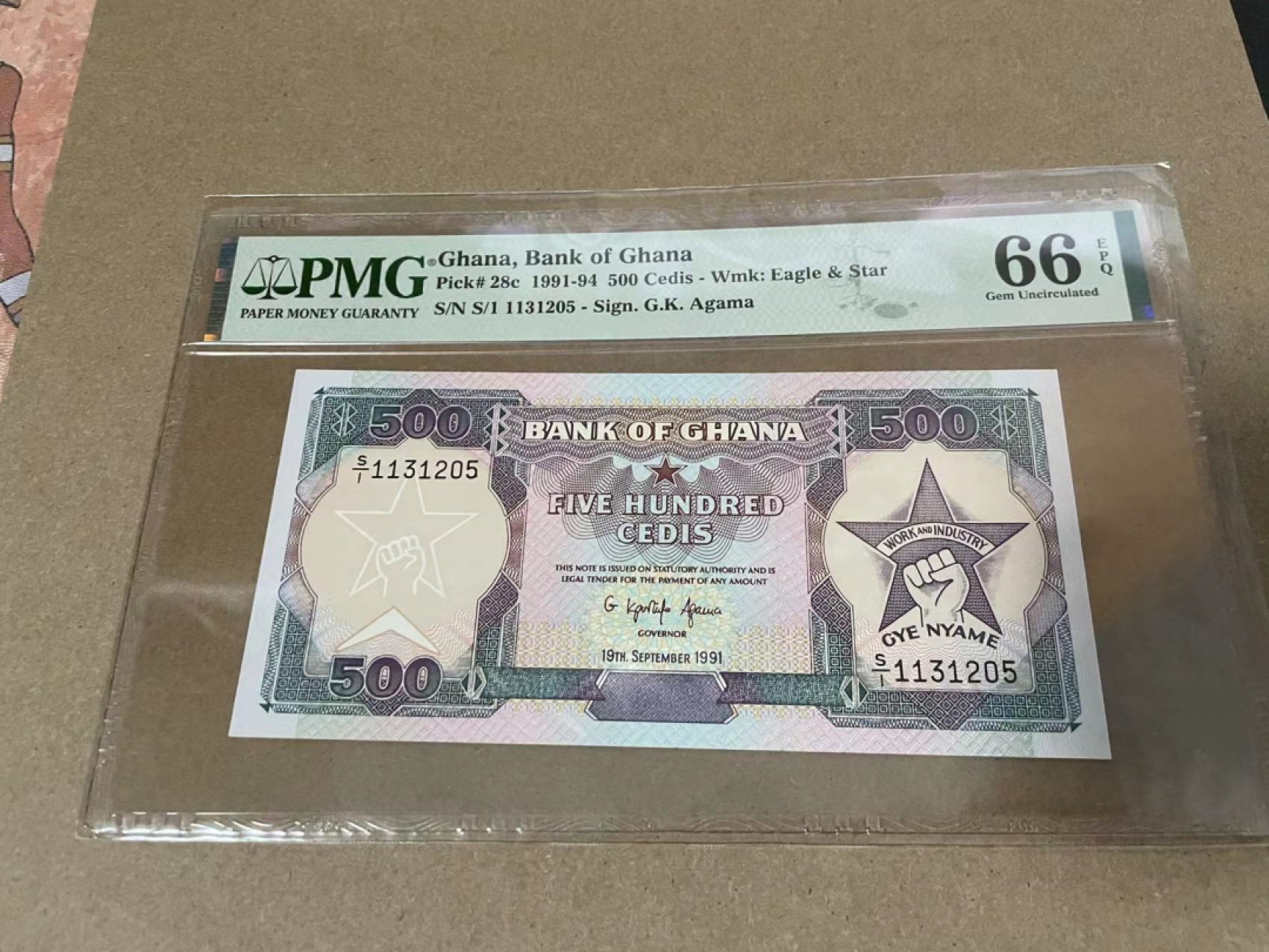 【Blue Auction】✨世界纸币精拍第218期【精】——安彻尔和安娜 【无47】加纳 1991-94年500塞地 PMG66EPQ 