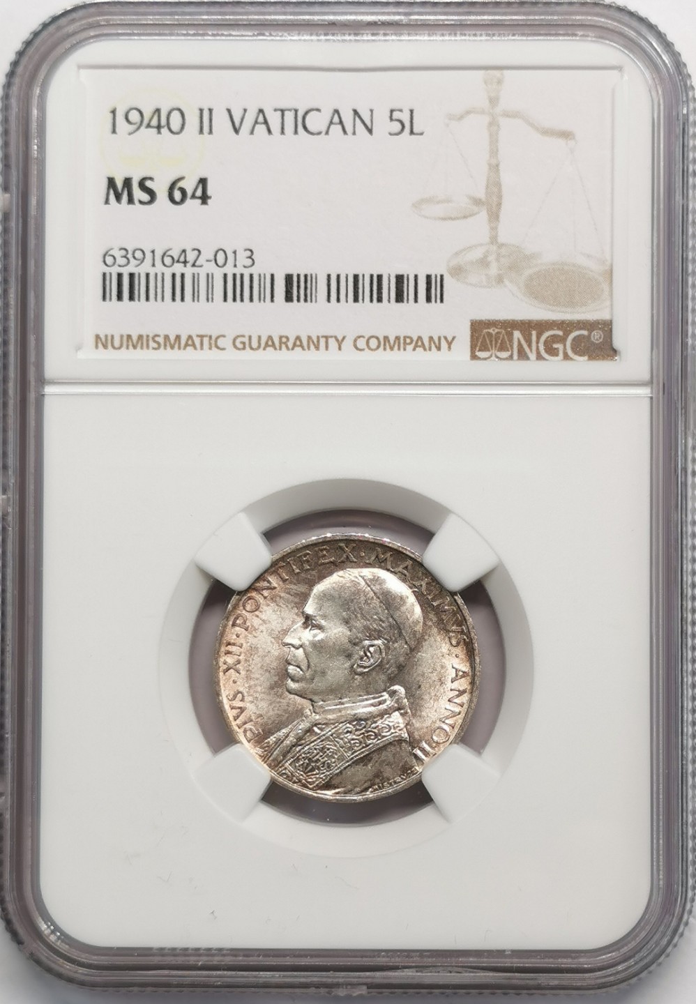 凡希社世界钱币微拍第二百零九期 1940梵蒂冈5里拉银币NGC-MS64