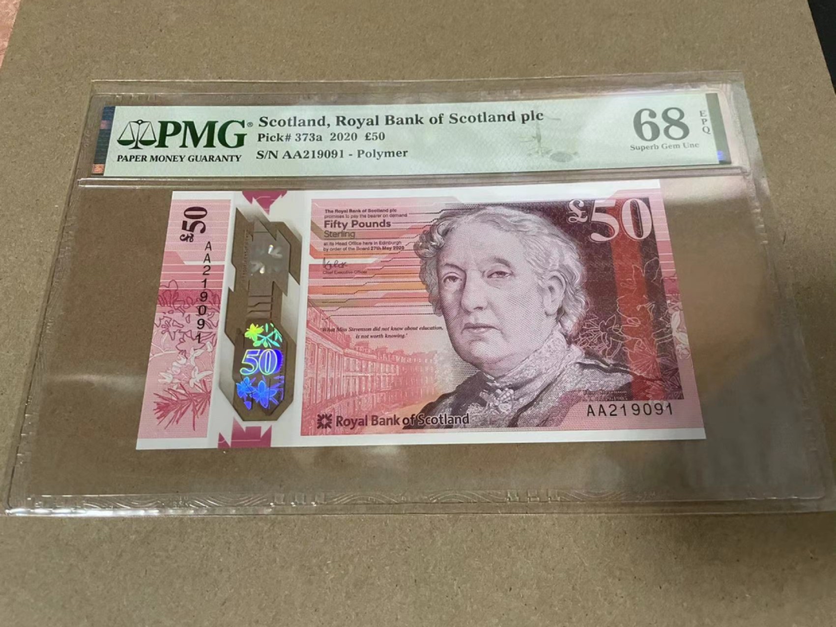 【Blue Auction】✨世界纸币精拍第218期【精】——安彻尔和安娜 【AA冠无47】苏格兰 2020年50镑 PMG68EPQ高分