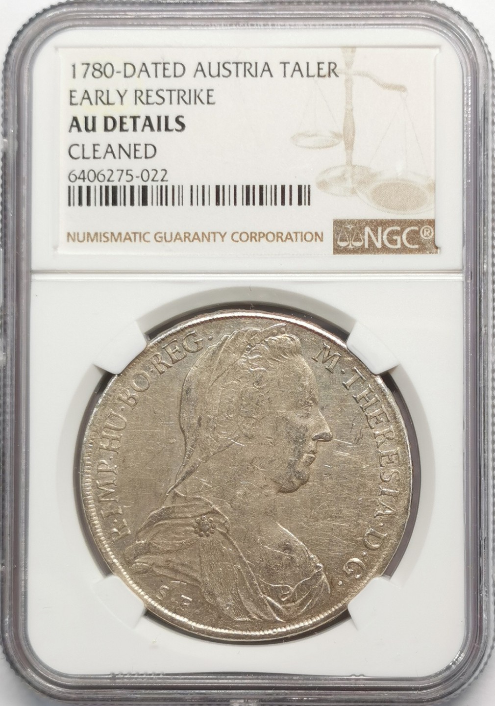 凡希社世界钱币微拍第二百零九期 1780神罗特蕾莎泰勒大银NGC-AUD早期后铸！