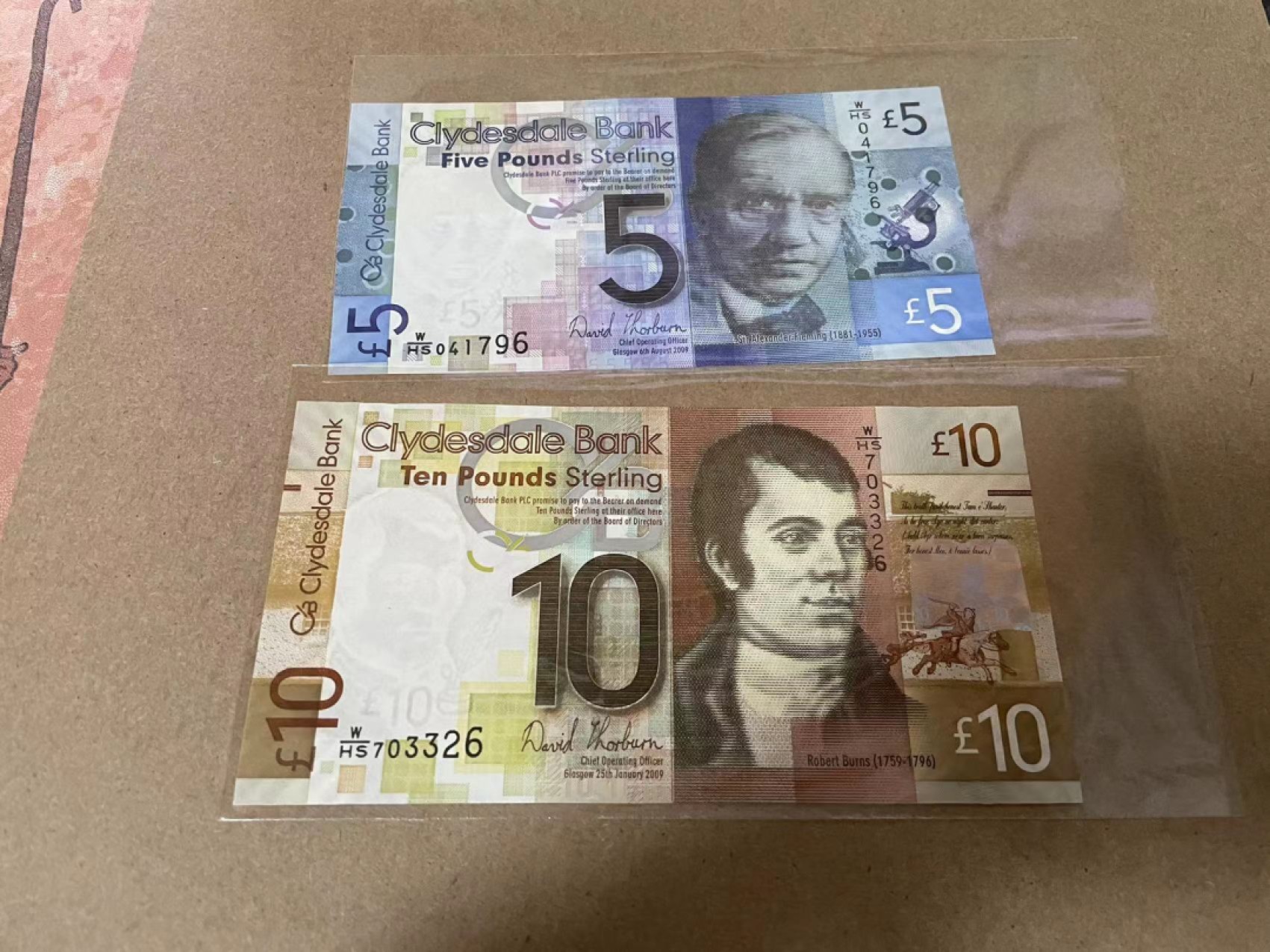 【Blue Auction】✨世界纸币精拍第218期【精】——安彻尔和安娜 【一组2张 首发冠】苏格兰 2009年5-10镑 全新UNC