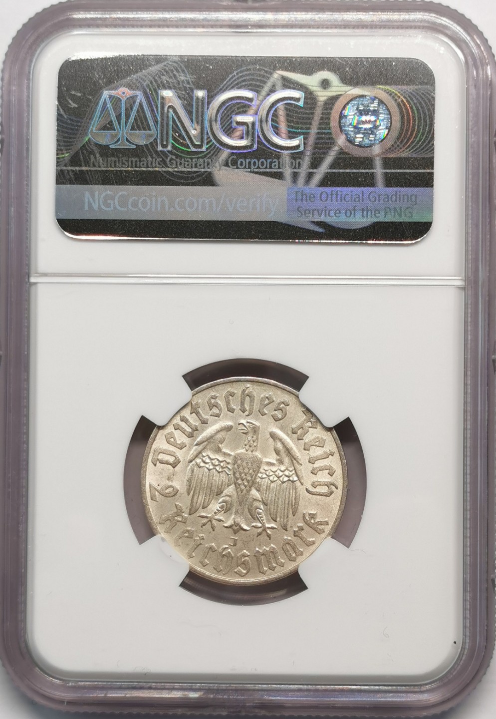 凡希社世界钱币微拍第二百零九期 1933J德国路德2马克NGC-MS63