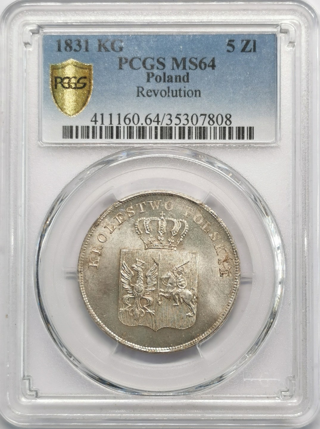 凡希社世界钱币微拍第二百零九期 罕！1831波兰革命民族政府5兹罗提大银PCGS-MS64神品！