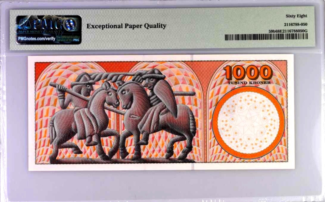 【Blue Auction】✨世界纸币精拍第218期【精】——安彻尔和安娜 【b版冠军分】丹麦 浮雕版 1998年1000克朗 PMG68EPQ 超高分