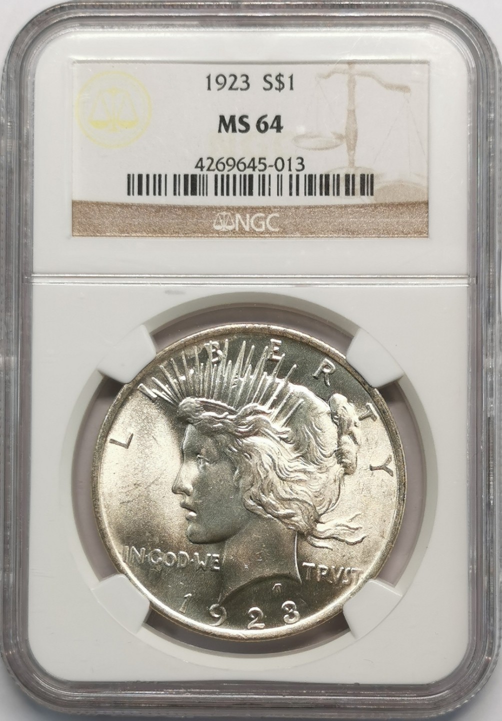 凡希社世界钱币微拍第二百零九期 1923美国和平壹元NGC-MS64