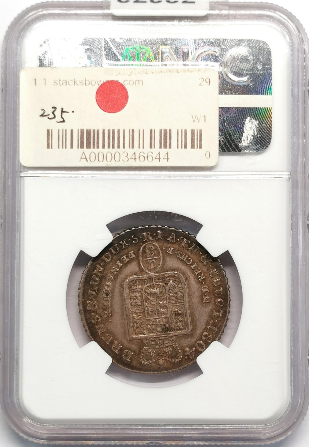 凡希社世界钱币微拍第二百零九期 荐！1804布伦瑞克汉诺威乔治三世1/3泰勒NGC-MS62传世包浆！