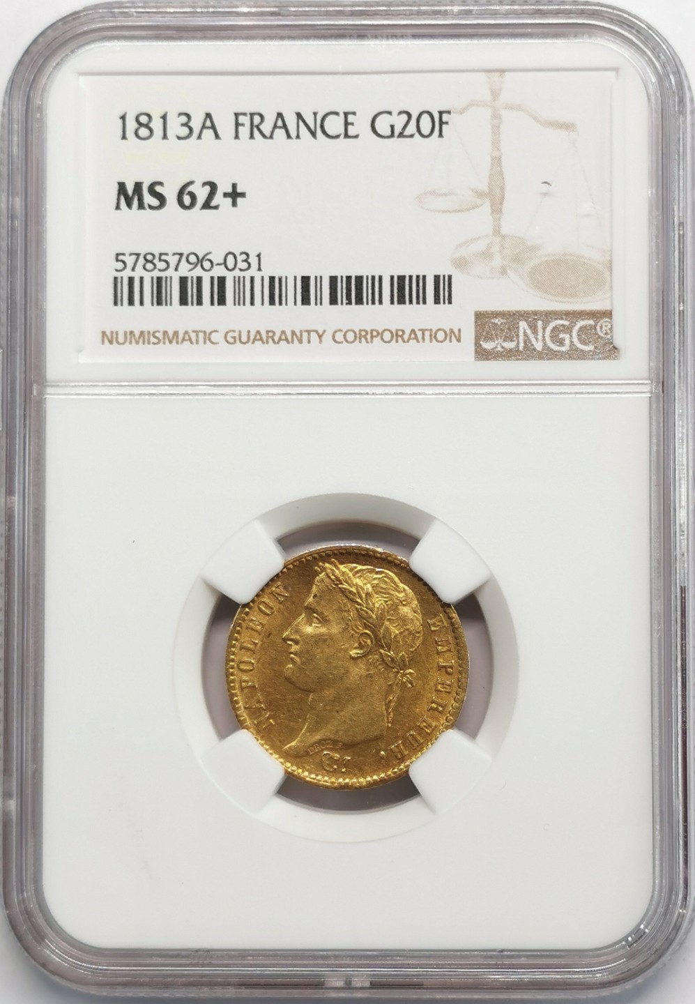 凡希社世界钱币微拍第二百零九期 1813A法国拿破仑20法郎金币NGC-MS62+