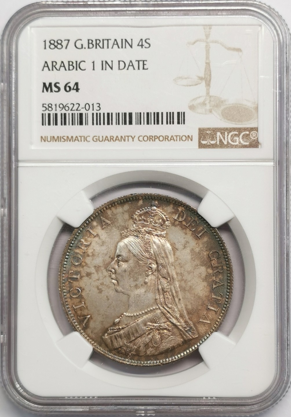 凡希社世界钱币微拍第二百零九期 1887英国老维高冠双佛罗林大银NGC-MS64烟熏包浆！