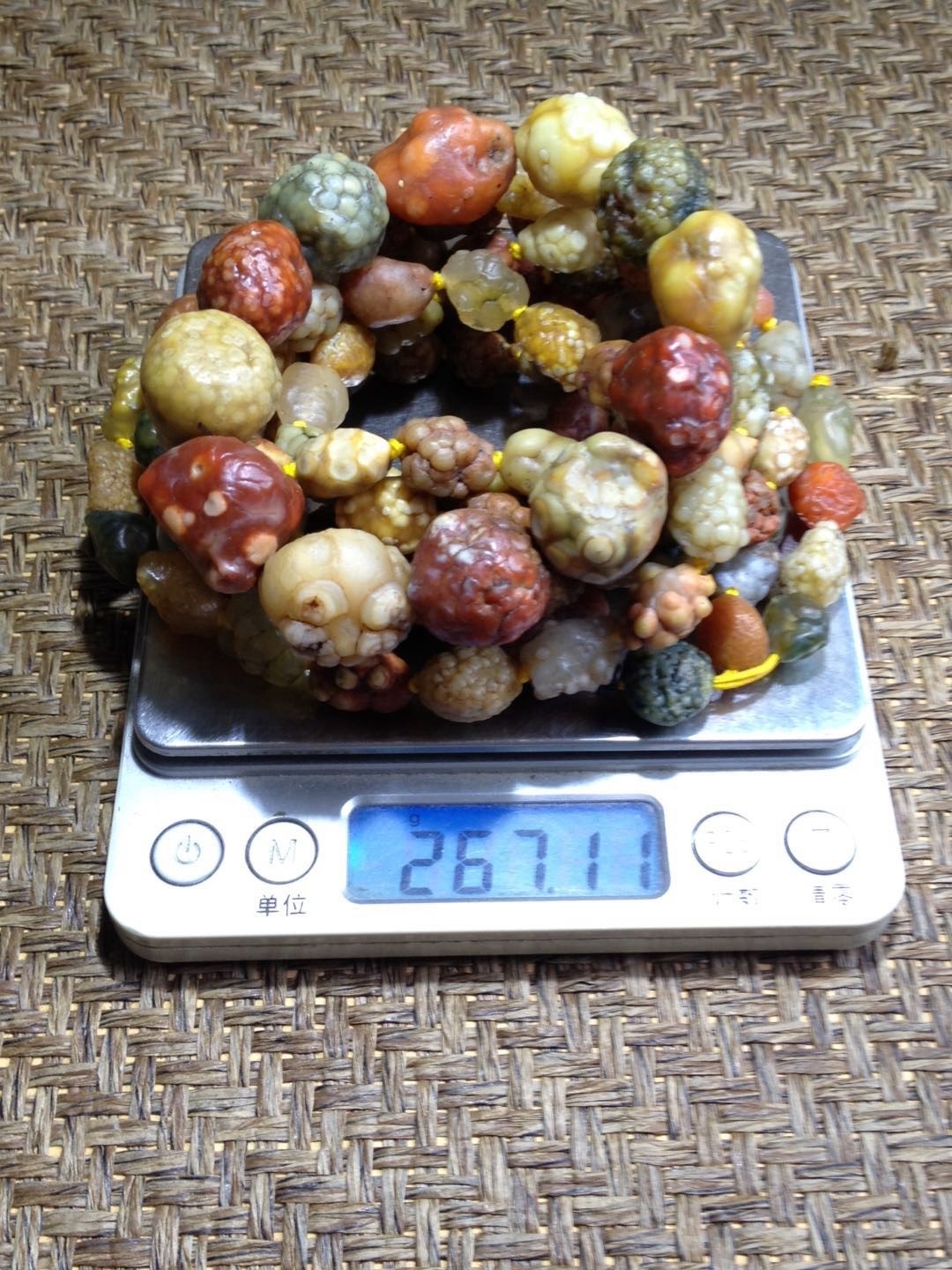 毕业级戈壁多彩满鱼籽纹筋脉石项链加筋脉石手串一套！