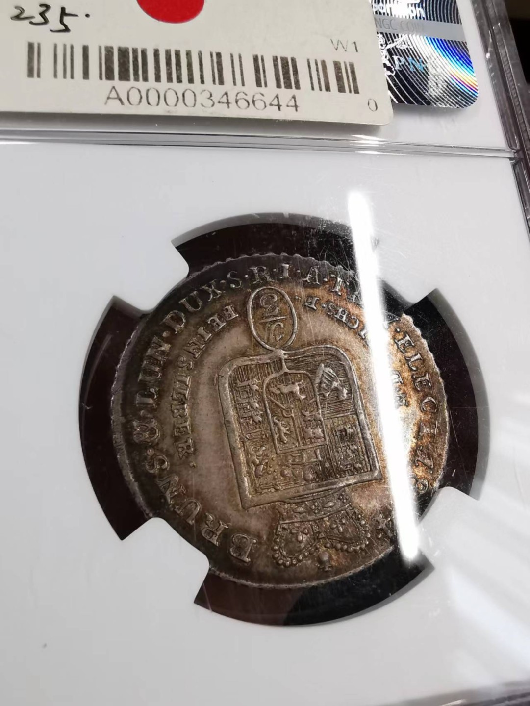 凡希社世界钱币微拍第二百零九期 荐！1804布伦瑞克汉诺威乔治三世1/3泰勒NGC-MS62传世包浆！