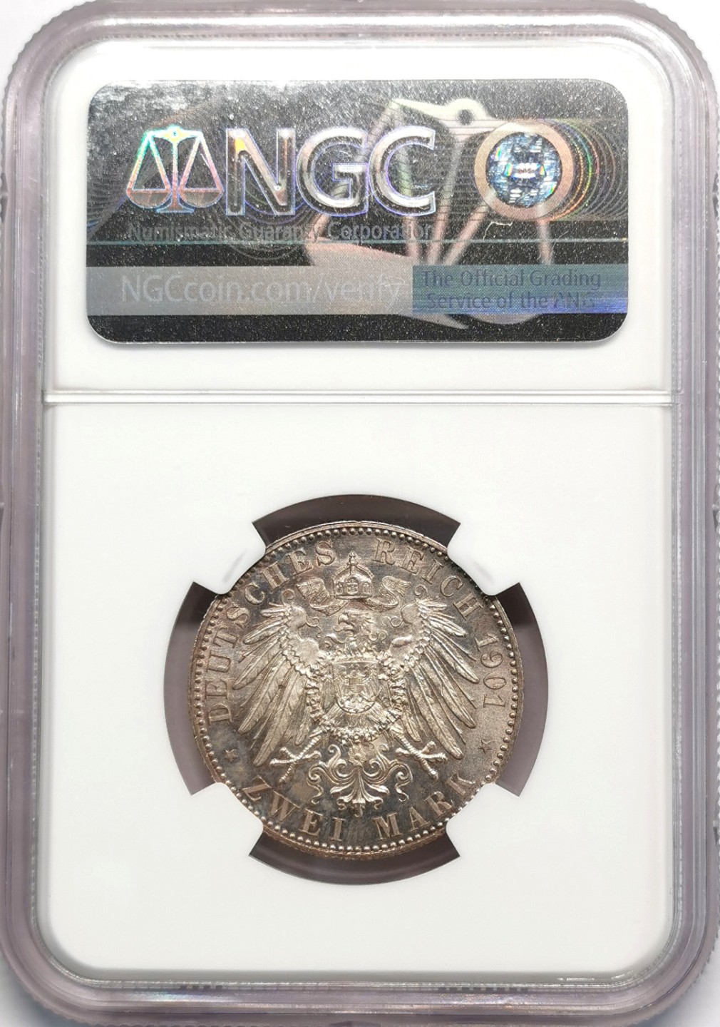 凡希社世界钱币微拍第二百零九期 荐！1901A罗斯-上格莱茨2马克NGC-MS63稀有马克品种！