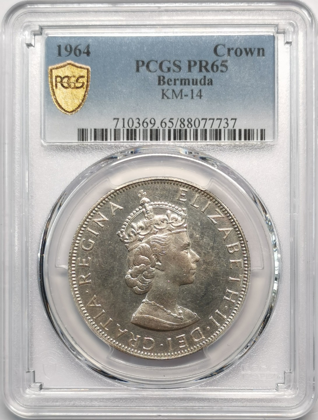 凡希社世界钱币微拍第二百零九期 1964百慕大伊丽莎白精铸克朗大镍PCGS-PF65