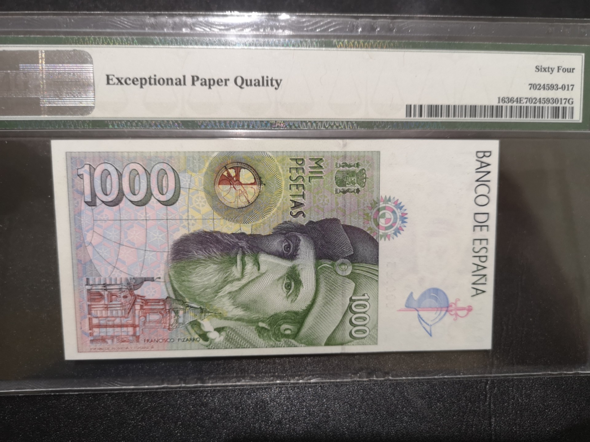 《外钞收藏家》第一百九十八期 1992年西班牙1000比塞塔 PMG64E 百位号963 跟下面是全同号