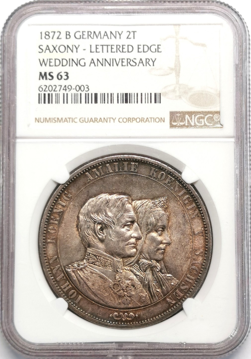 凡希社世界钱币微拍第二百零九期 1872萨克森金婚2泰勒大银NGC-MS63