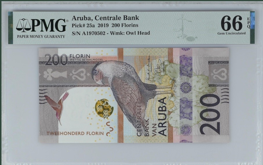 收藏联盟Quantum Auction 第187期拍卖 阿鲁巴岛2019年200弗罗林 PMG66 首发A冠 无4号码
