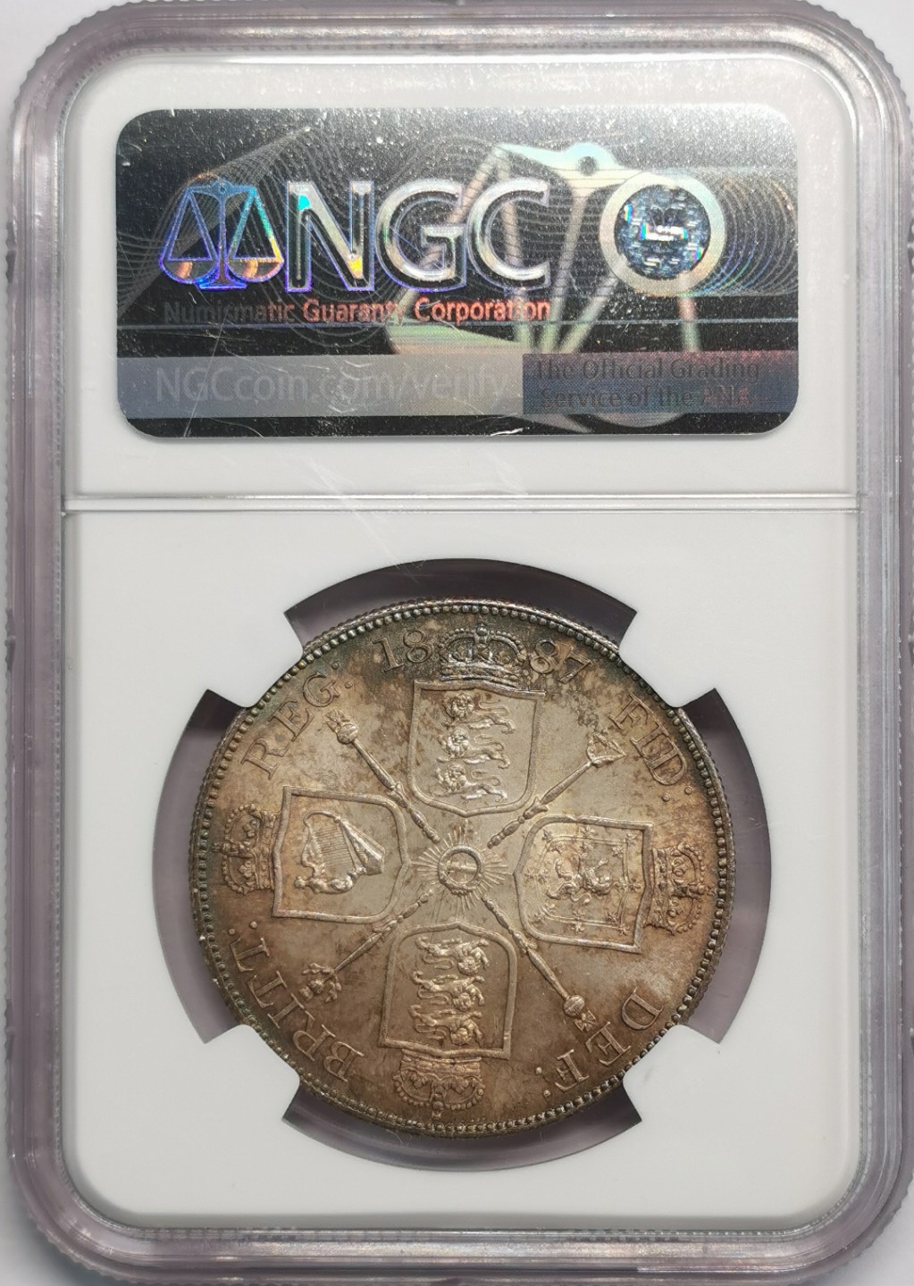 凡希社世界钱币微拍第二百零九期 1887英国老维高冠双佛罗林大银NGC-MS64烟熏包浆！