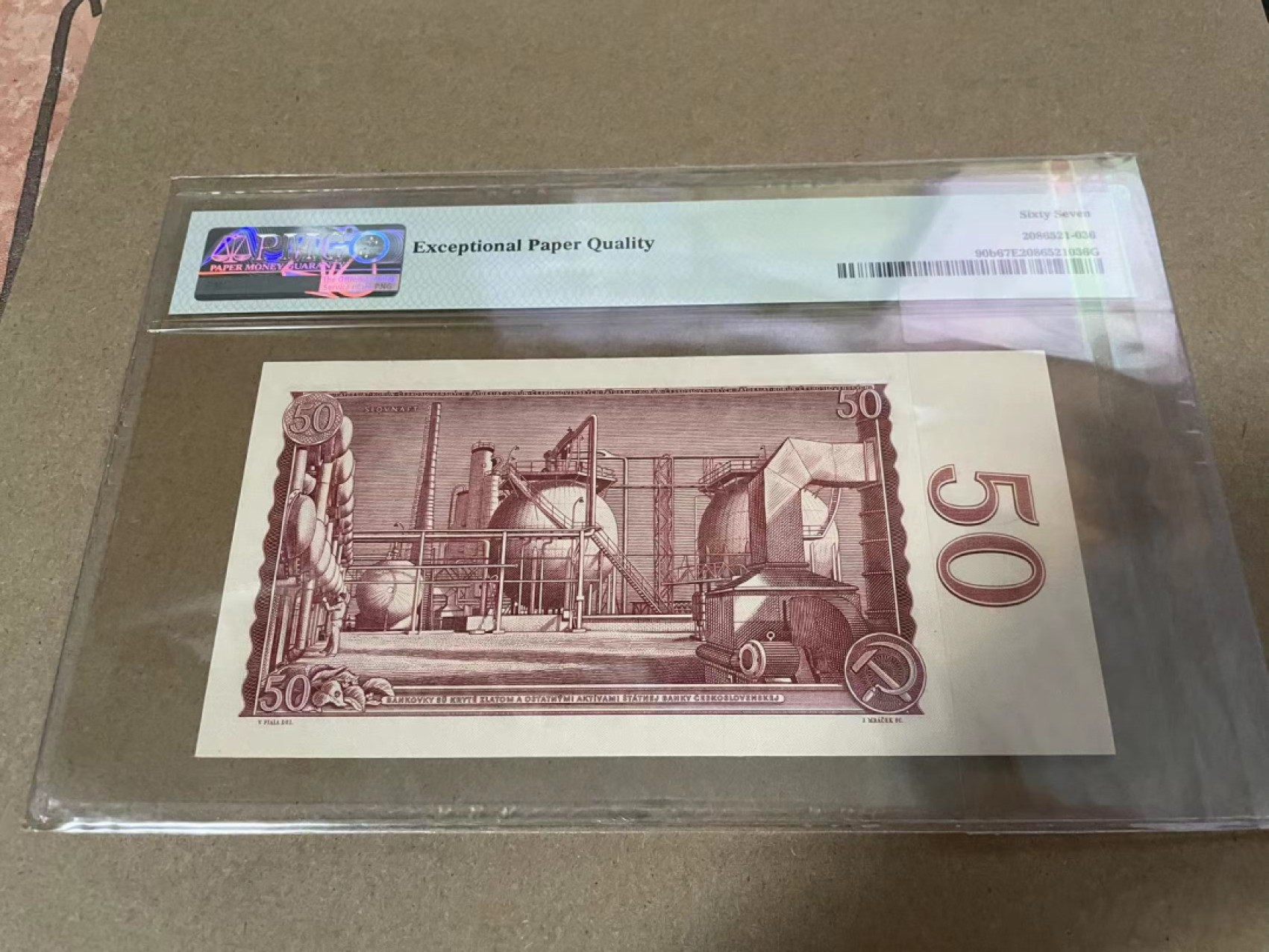 【Blue Auction】✨世界纸币精拍第218期【精】——安彻尔和安娜 捷斯 1964年50克朗 PMG67EPQ 