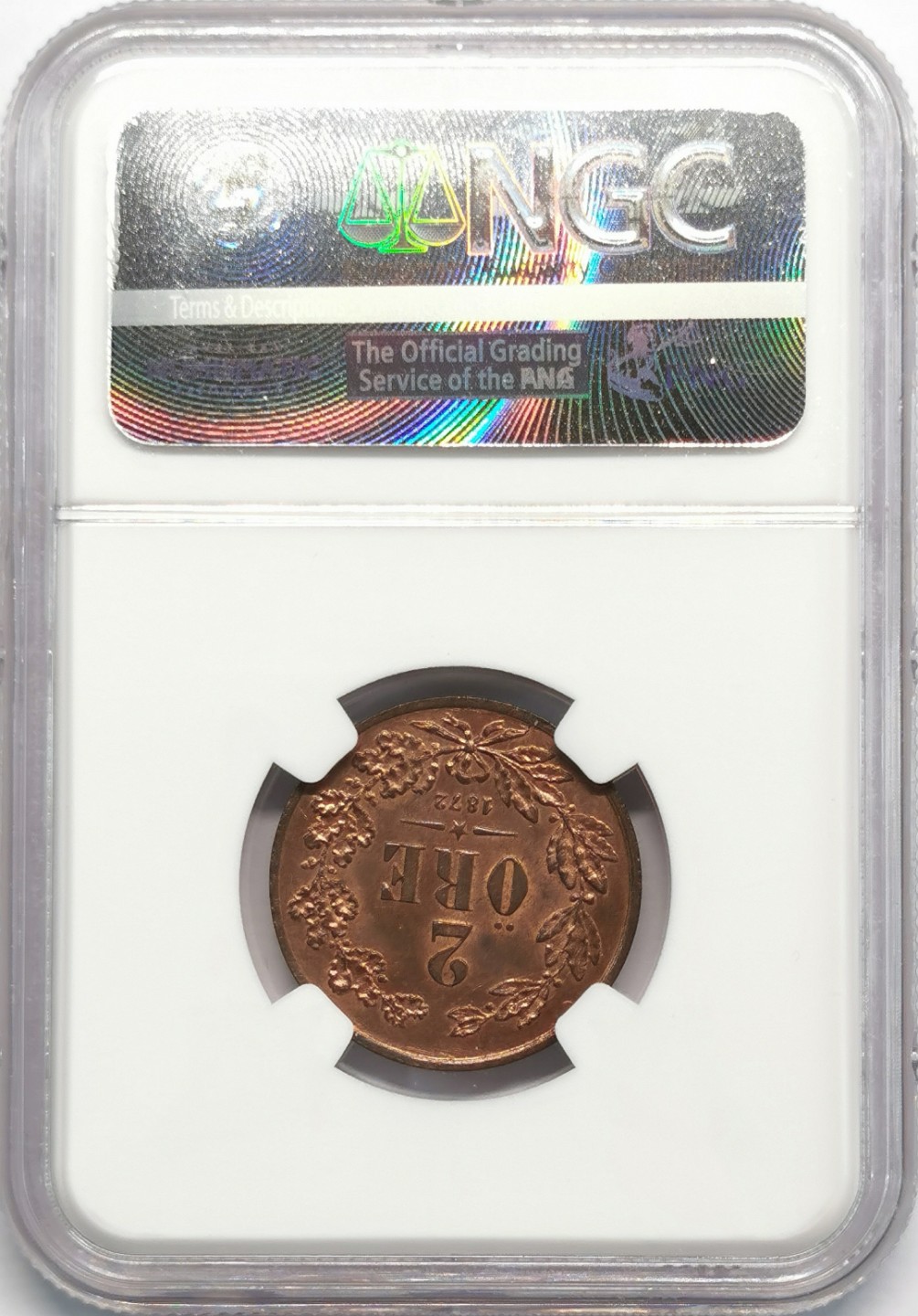 凡希社世界钱币微拍第二百零九期 1872瑞典卡尔十五世2欧尔NGC-MS65铜色优美！