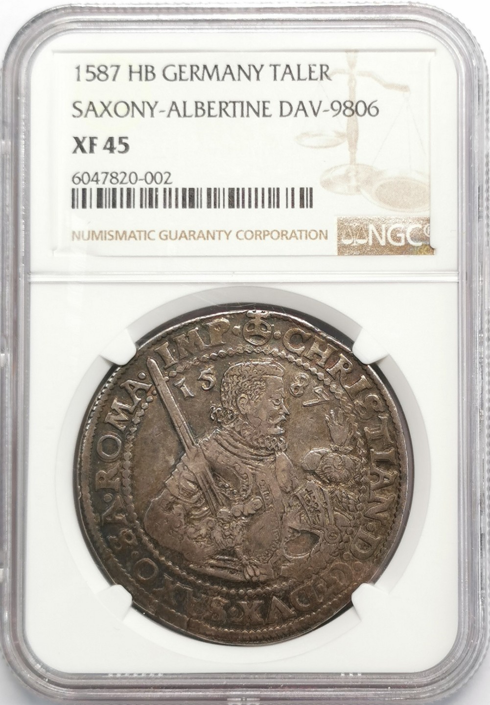 凡希社世界钱币微拍第二百零九期 1578萨克森阿尔伯丁执剑泰勒大银NGC-XF45古朴雄健！