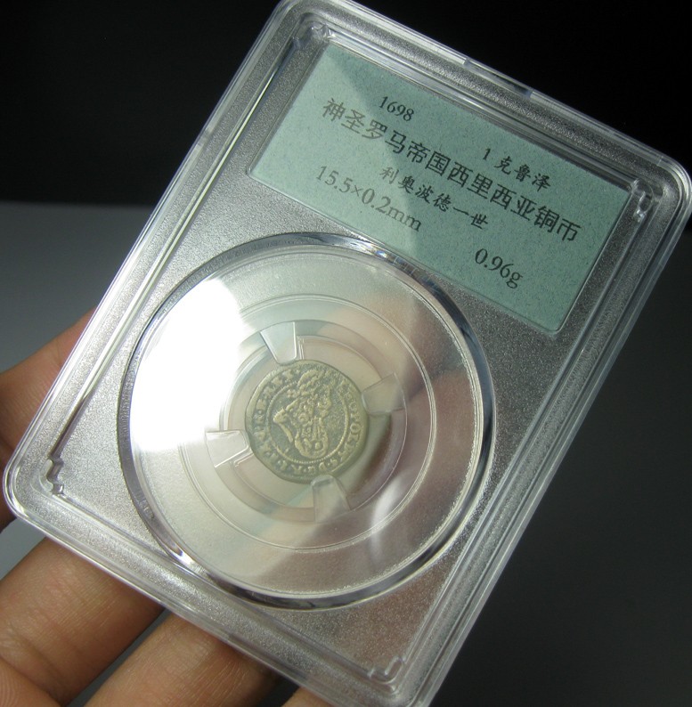 神圣罗马帝国西里西亚铜币1698利奥波德一世,1克鲁泽,15.5mm,0.96g,目录140刀(XF),自打标签盒子R6634kx