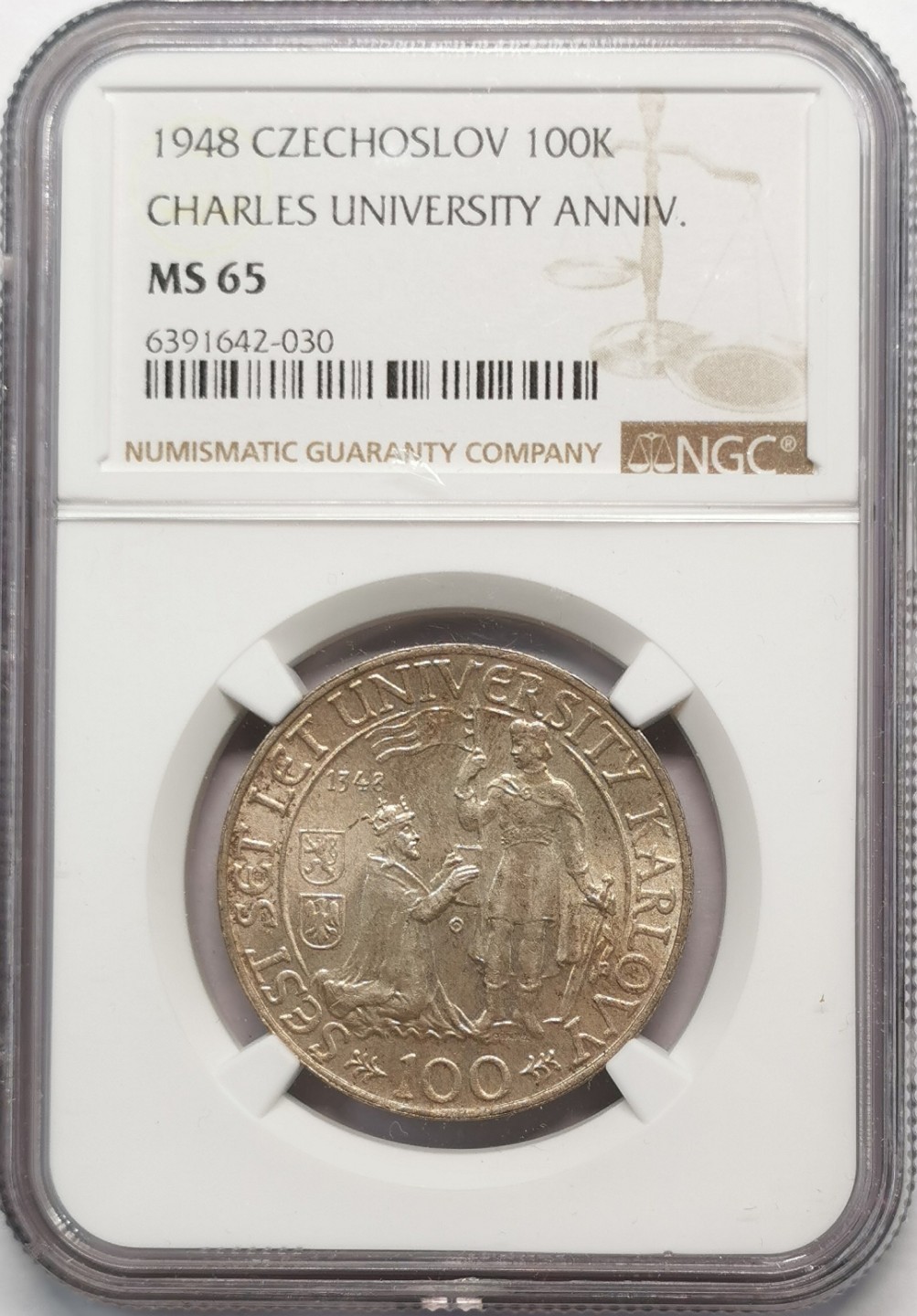 凡希社世界钱币微拍第二百零九期 1948捷克20克朗纪念银币NGC-MS63