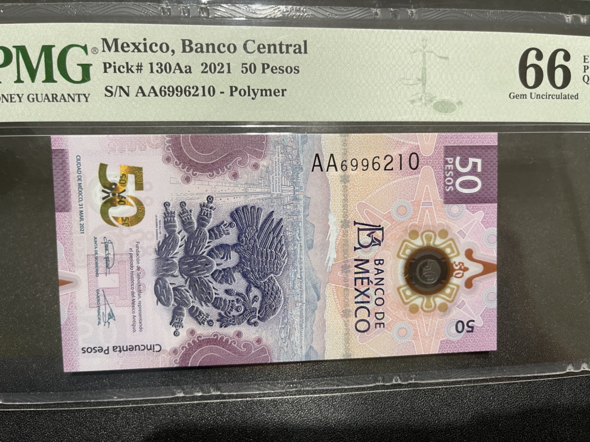 《外钞收藏家》第一百九十八期 2021年墨西哥50比索 AA冠 无47 PMG66