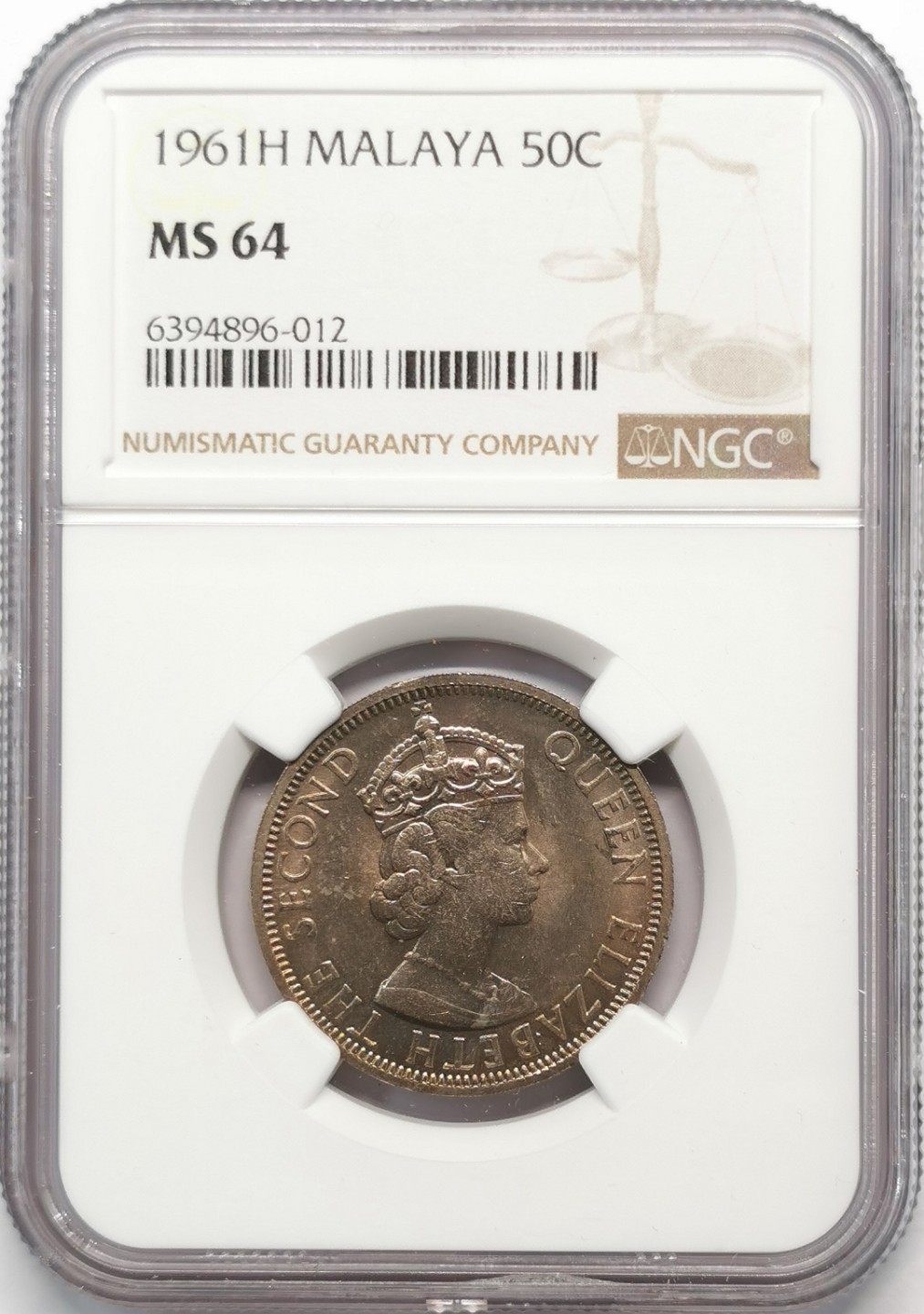 凡希社世界钱币微拍第二百零九期 1961H马来亚伊丽莎白50分NGC-MS64