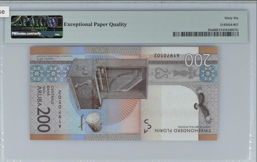 收藏联盟Quantum Auction 第187期拍卖 阿鲁巴岛2019年200弗罗林 PMG66 首发A冠 无4号码