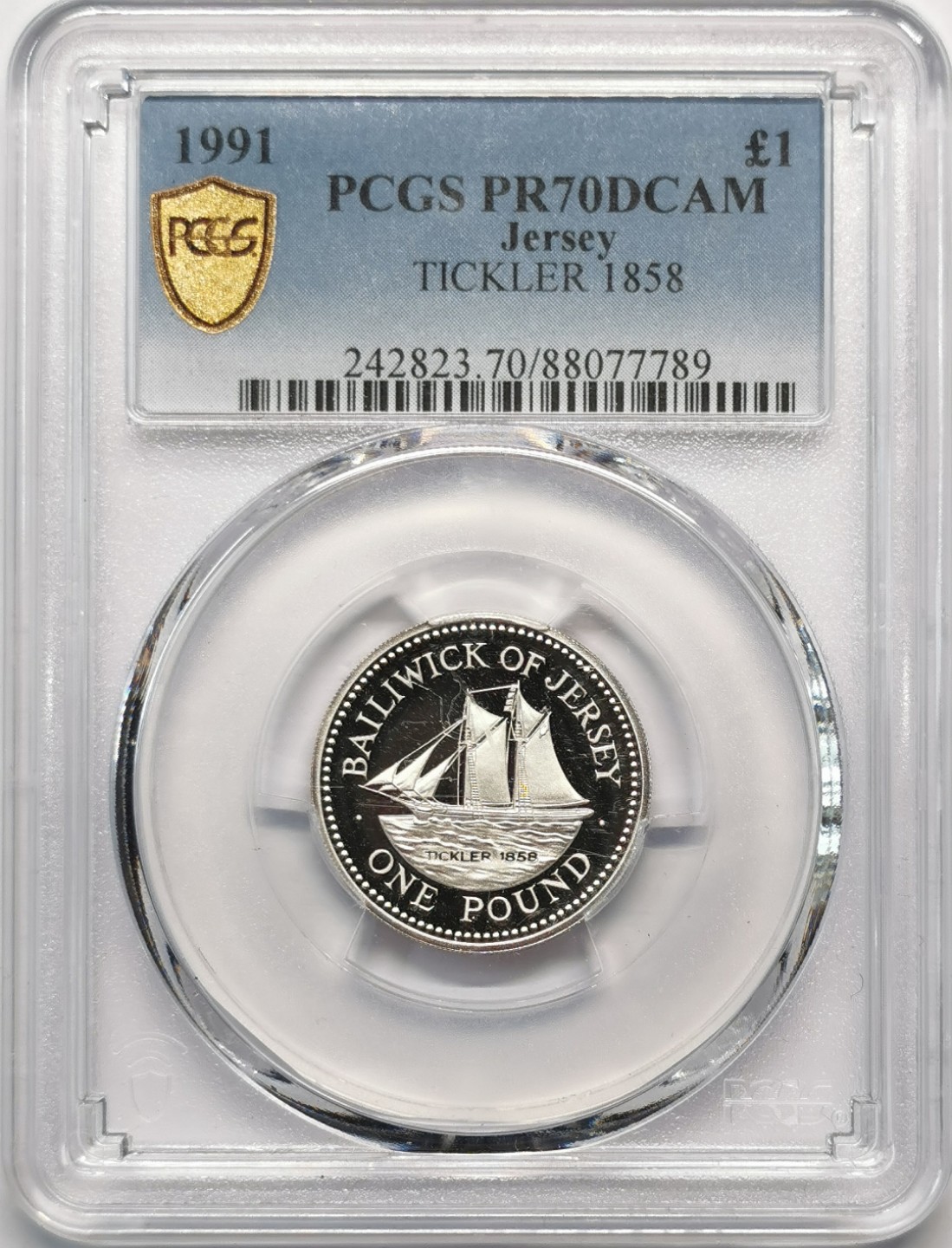 凡希社世界钱币微拍第二百零九期 1991泽西岛1镑纪念银币PCGS-PF70DCAM